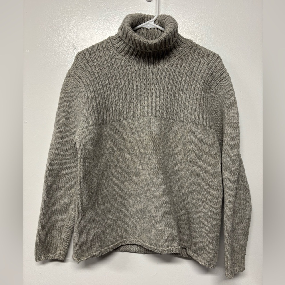 Vintage GAP 100% Wool Rolled Hem Gray Knit Fisherman Core Sweater Size M/L